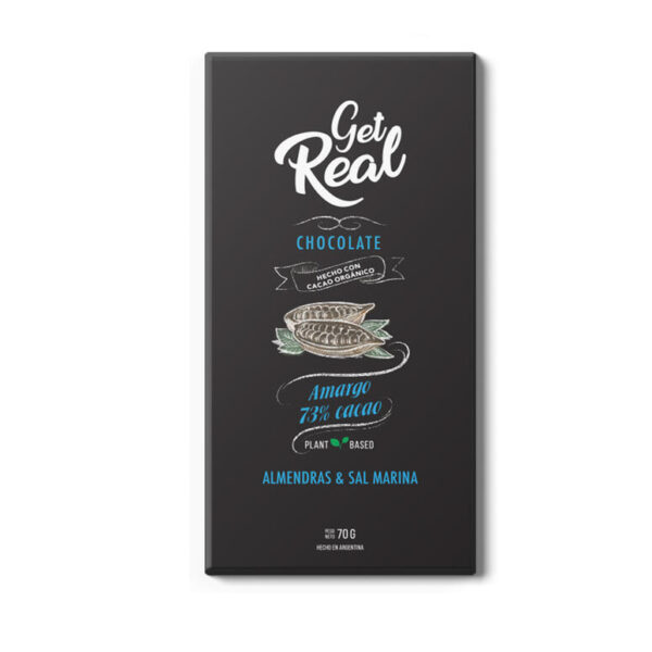 Get Real Chocolate Amargo 73% Cacao con Almendras y Sal Marina