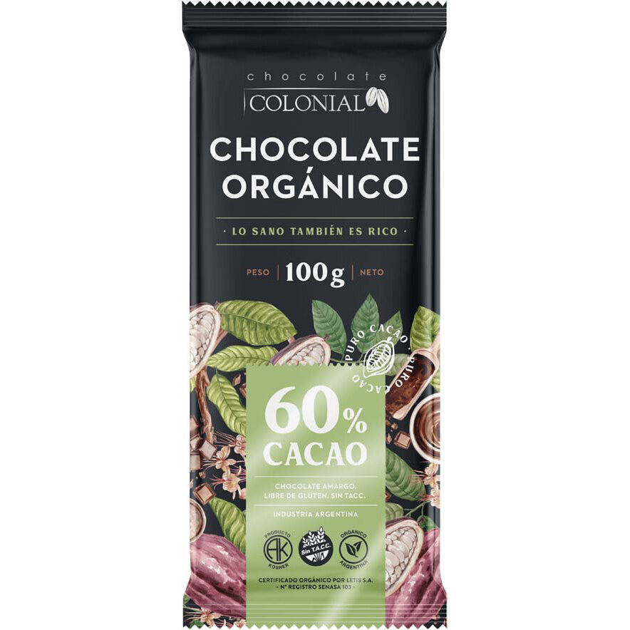Chocolate 60% Cacao Organico Colonial 100g
