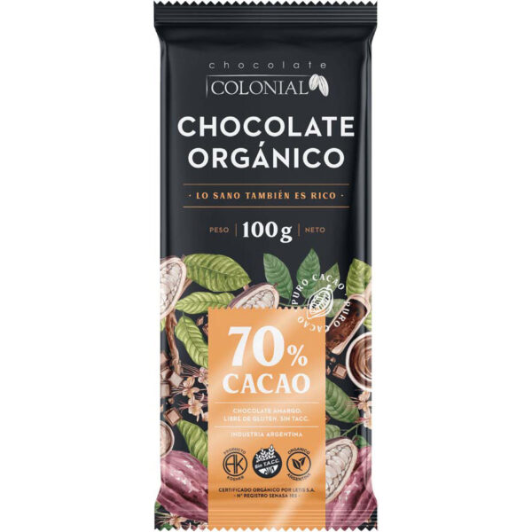 Chocolate 70% Cacao Organico Colonial 100g