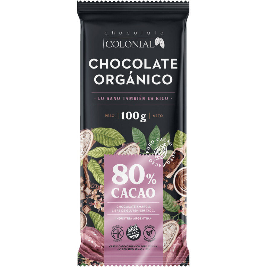 Chocolate 80% Cacao Organico Colonial 100g