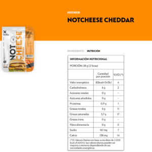Queso Fetas Not Cheese Cheddar NotCo 140g Tabla Nutricional